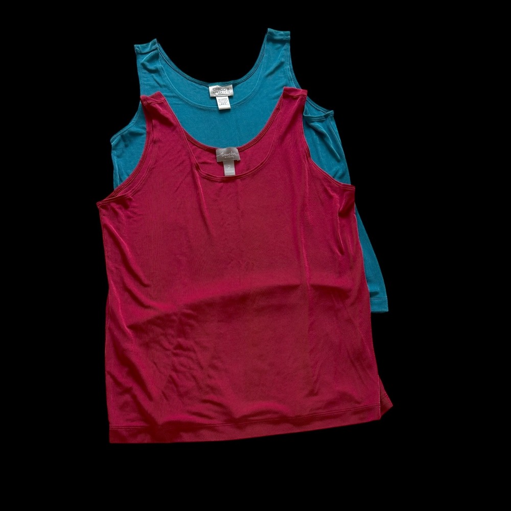 Chico's Travelers Tank Top Lot 2 Teal Red Sleeveless Scoop Neck Size 2 Large